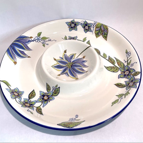 Home Accents White blue Floral serving appetizer platter veggie tray - Picture 2 of 11